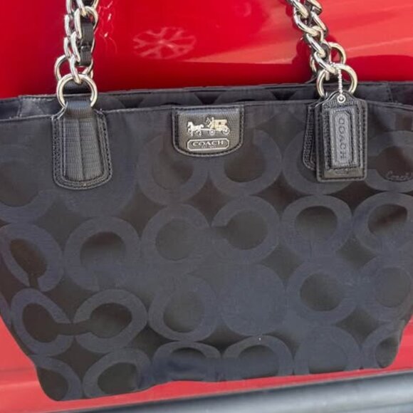 Coach Black Signature Nylon Mia Opaque Chain Tote - Picture 1 of 7